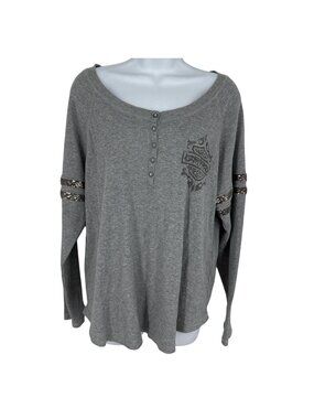 Harley Davidson Legend Thermal Henley Long Sleeve Sequin Sleeve Accents Size 1W